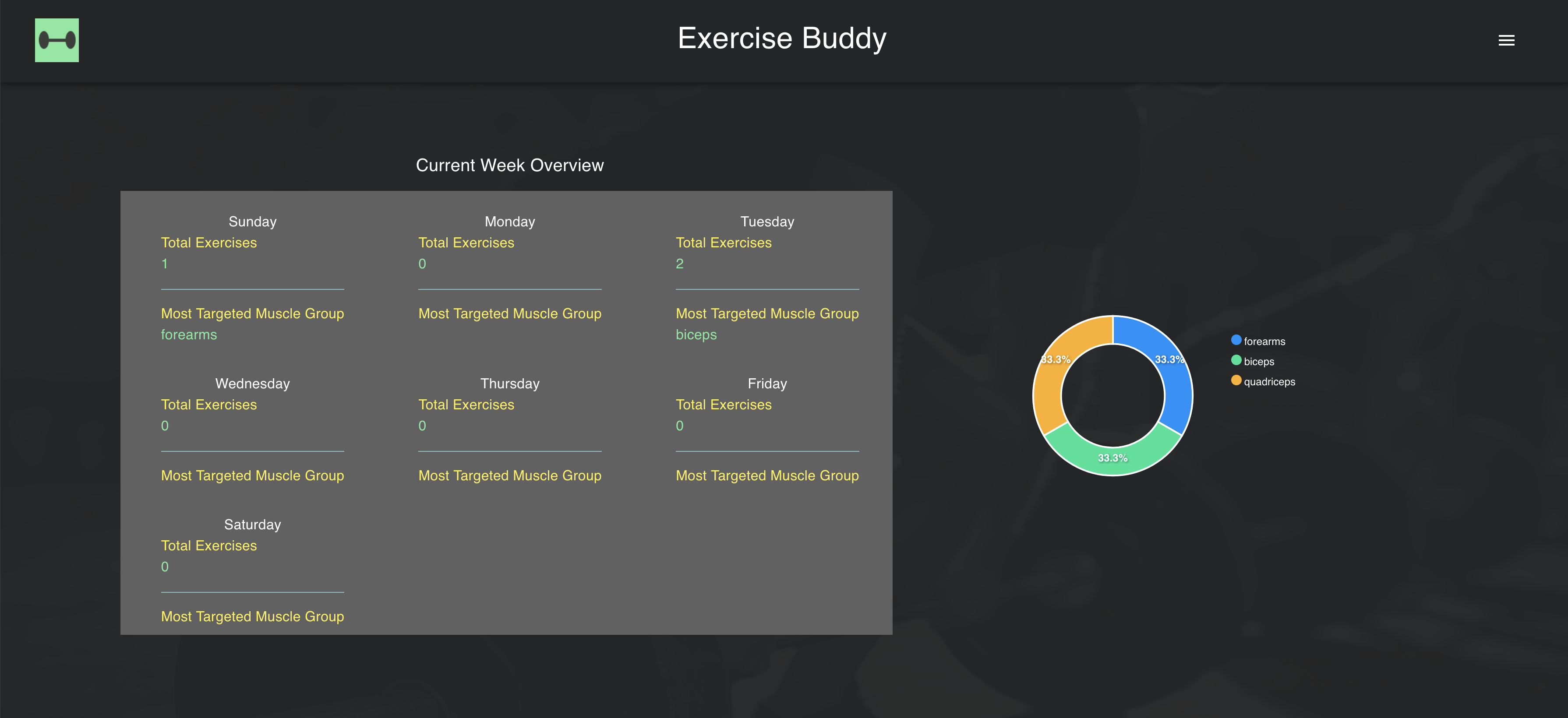 Dashboard of Exercise Buddy app